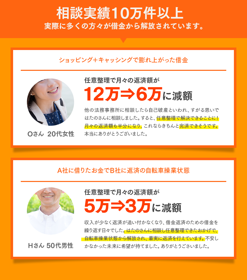 相談実績10万件以上 多くの方々が借金から解放されています